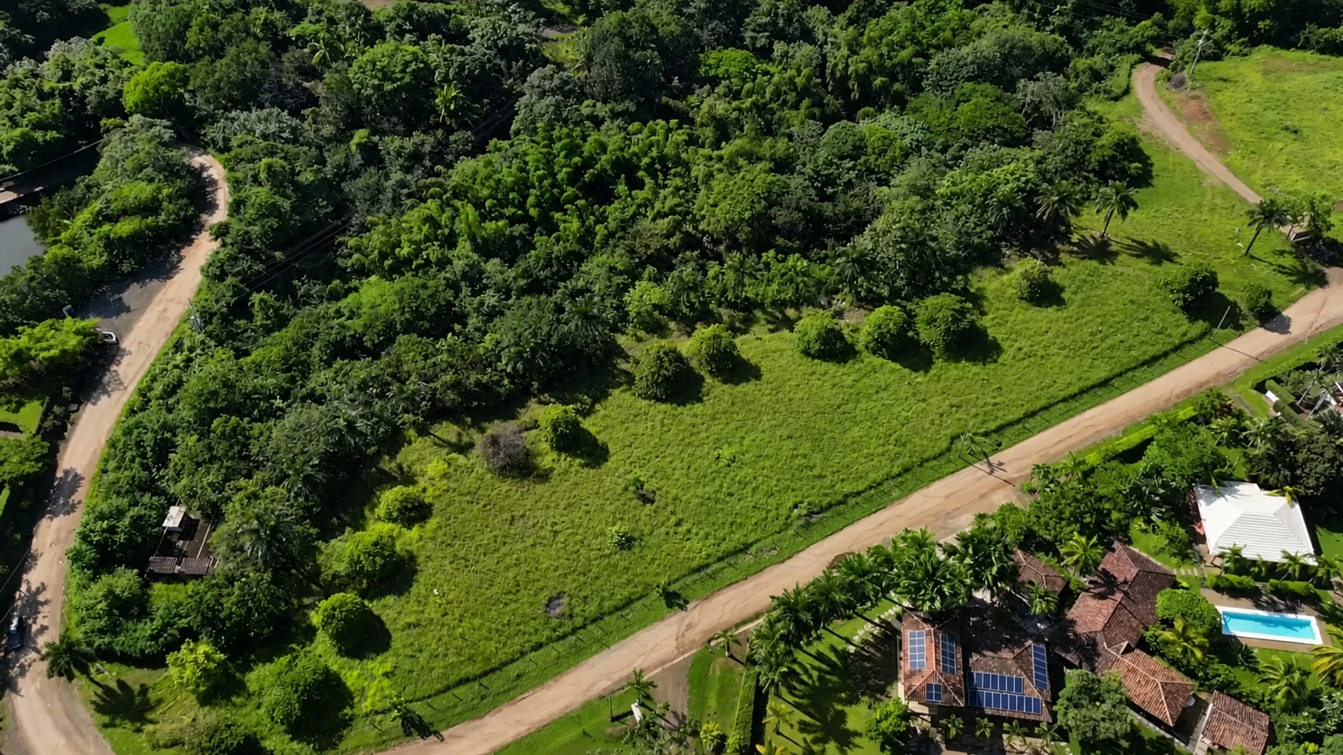 Top-down aerial view of four parcels of titled land at Playa Destiladeros, Pedasí, Panama
