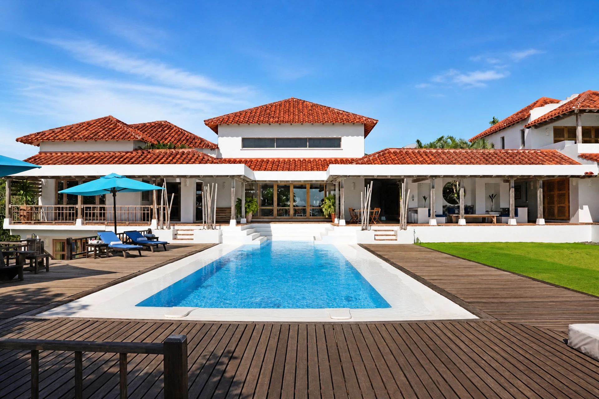 The large pool at Villa Alborán in front of the house