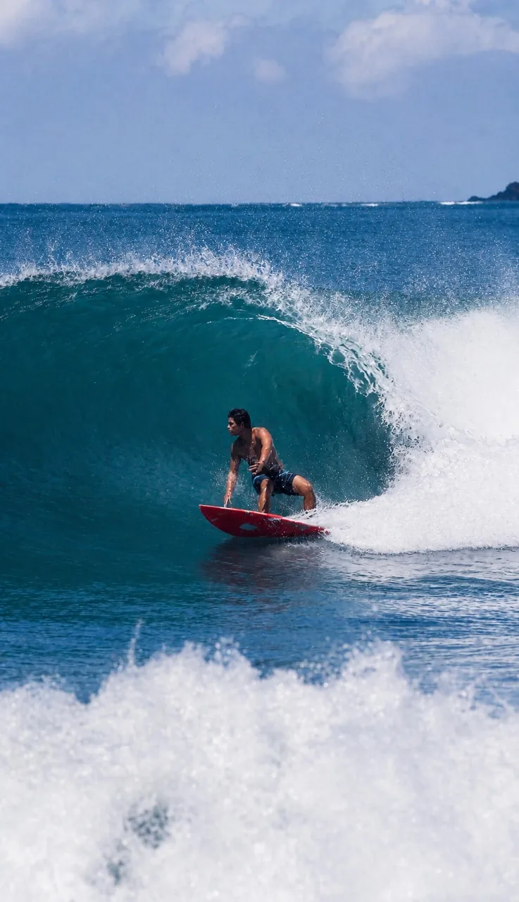 A surfer inside the wave at the Destiladeros point break